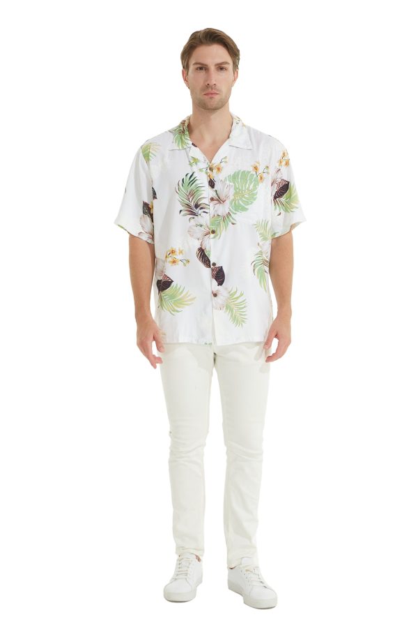 Men's Hawaiian Shirt - Polyester Pineapple Garden White Aloha Print Shirt