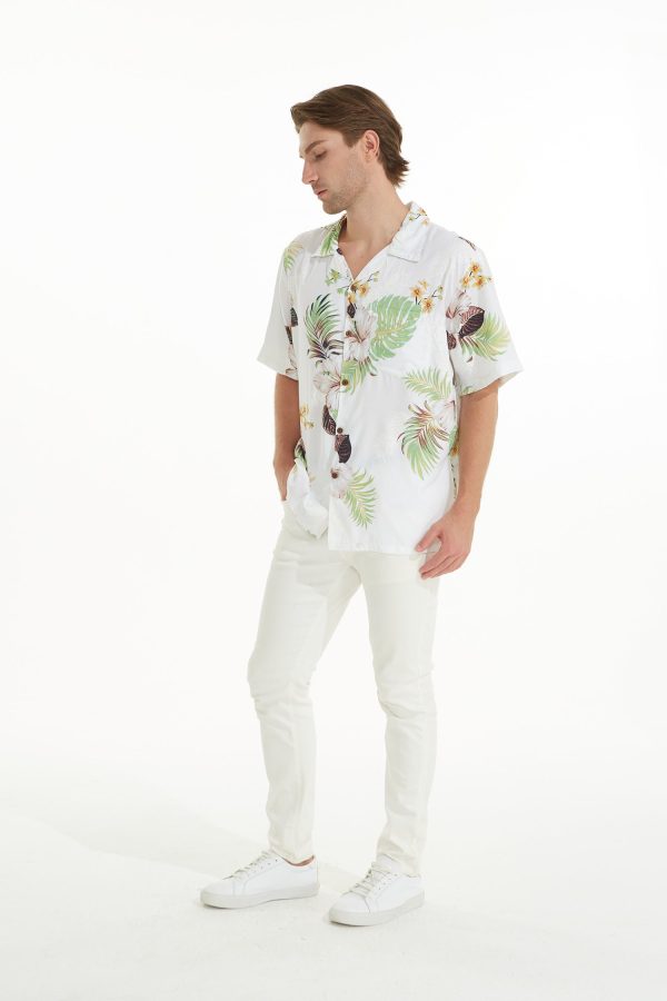 Men's Hawaiian Shirt - Polyester Pineapple Garden White Aloha Print Shirt - Image 5