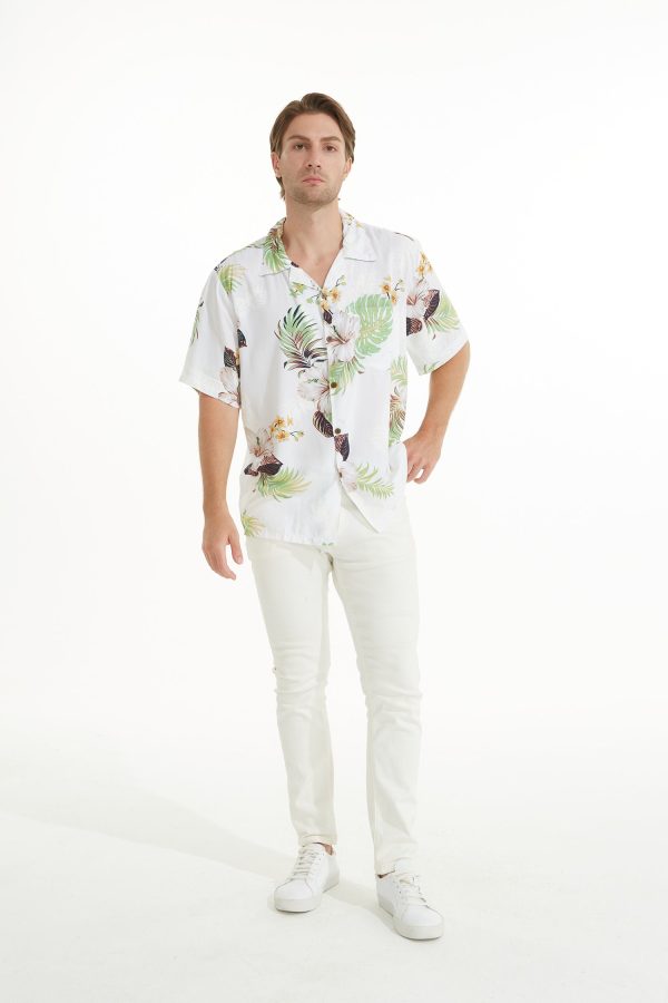 Men's Hawaiian Shirt - Polyester Pineapple Garden White Aloha Print Shirt - Image 6