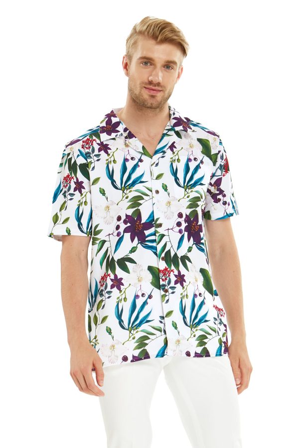 Men's Hawaiian Shirt - Polyester Purple Orchid Aloha Print Shirt