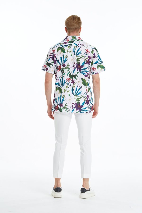 Men's Hawaiian Shirt - Polyester Purple Orchid Aloha Print Shirt - Image 3