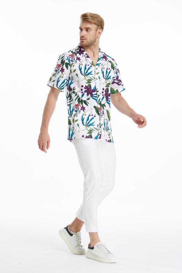 Men's Hawaiian Shirt - Polyester Purple Orchid Aloha Print Shirt - Image 9