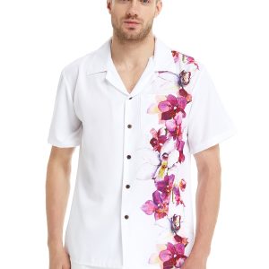 Men's Hawaiian Shirt - Polyester Watercolor Orchid Aloha Print Shirt