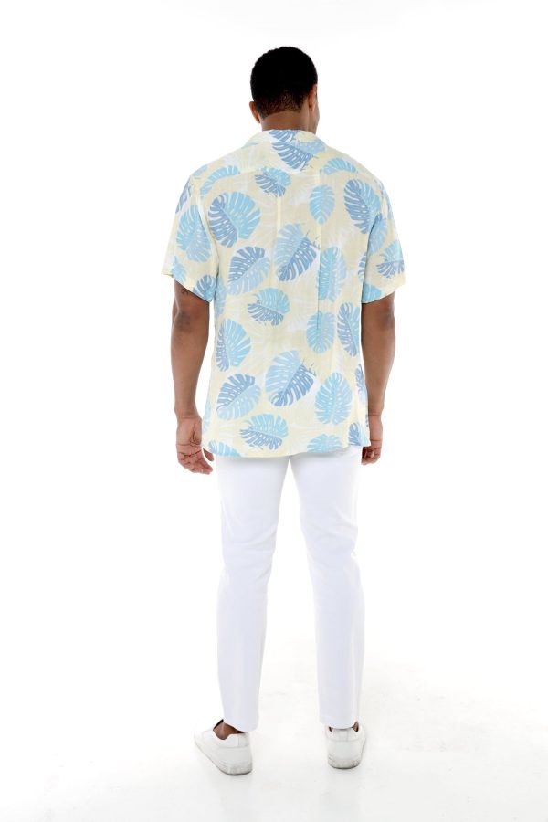 Men's Hawaiian Shirt - Polyester Pacific Palm Leaves Cream Aloha Print Shirt - Image 2