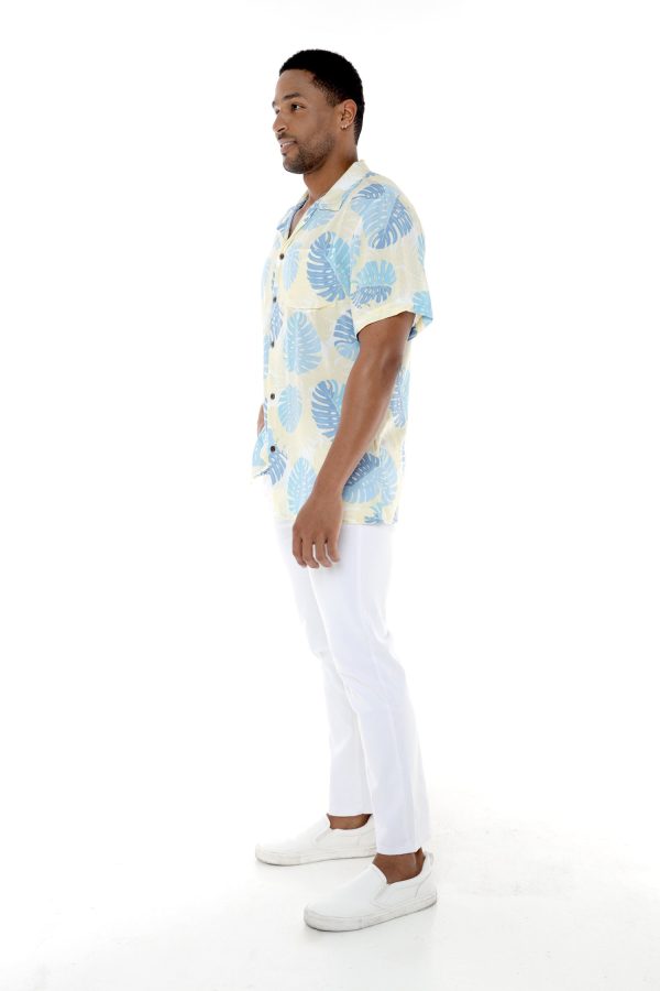 Men's Hawaiian Shirt - Polyester Pacific Palm Leaves Cream Aloha Print Shirt - Image 3