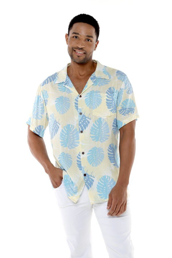 Men's Hawaiian Shirt - Polyester Pacific Palm Leaves Cream Aloha Print Shirt - Image 4