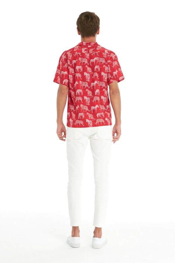Men's Hawaiian Shirt - Polyester Tropical Jungle Red Aloha Print Shirt - Image 2