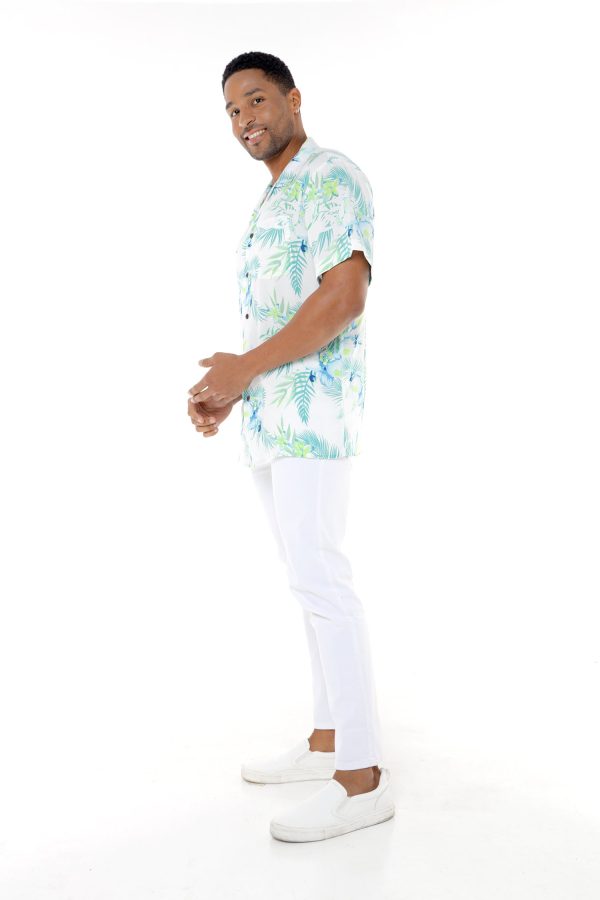 Men's Hawaiian Shirt - Polyester Orchid Breeze White Aloha Print Shirt - Image 3