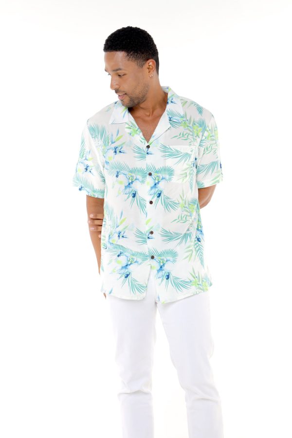 Men's Hawaiian Shirt - Polyester Orchid Breeze White Aloha Print Shirt - Image 4
