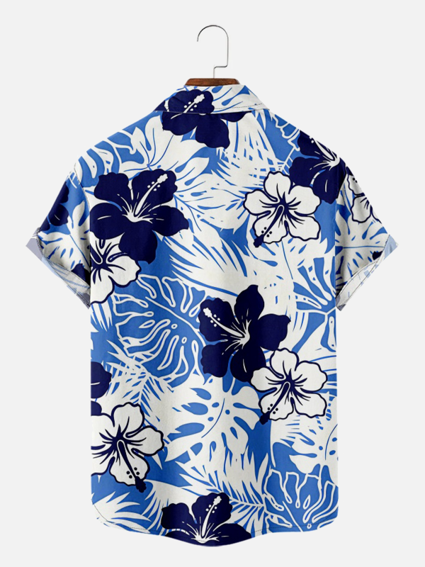Men's Hawaiian Shirt - Floral Hibiscus and Foliage Print Polyester Casual Summer Shirt - Image 2