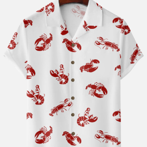 Men's Hawaiian Shirt - Retro Lobster Pin-Up Print Polyester Fun Summer Shirt
