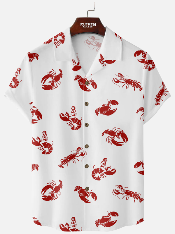 Men's Hawaiian Shirt - Retro Lobster Pin-Up Print Polyester Fun Summer Shirt