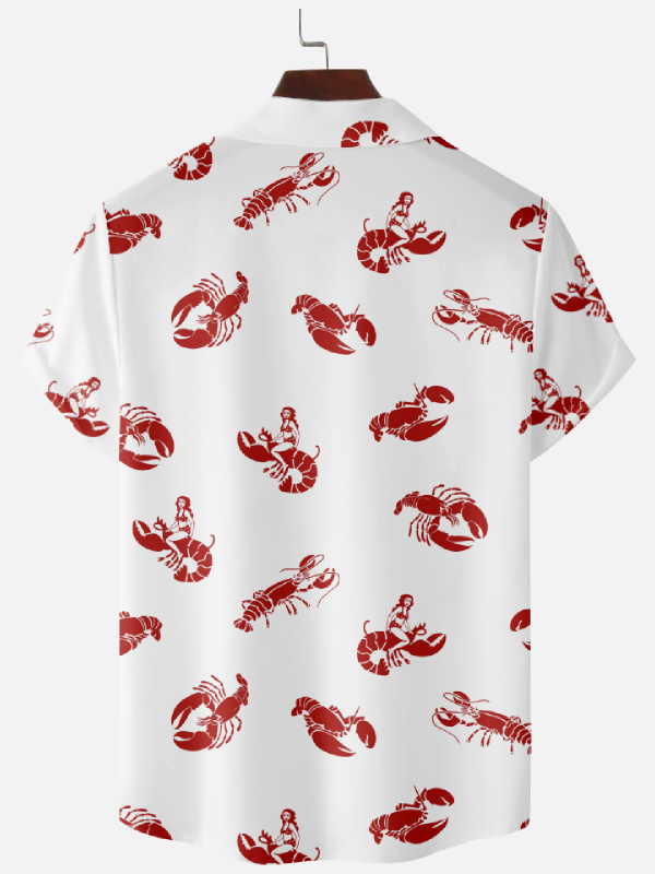Men's Hawaiian Shirt - Retro Lobster Pin-Up Print Polyester Fun Summer Shirt - Image 2