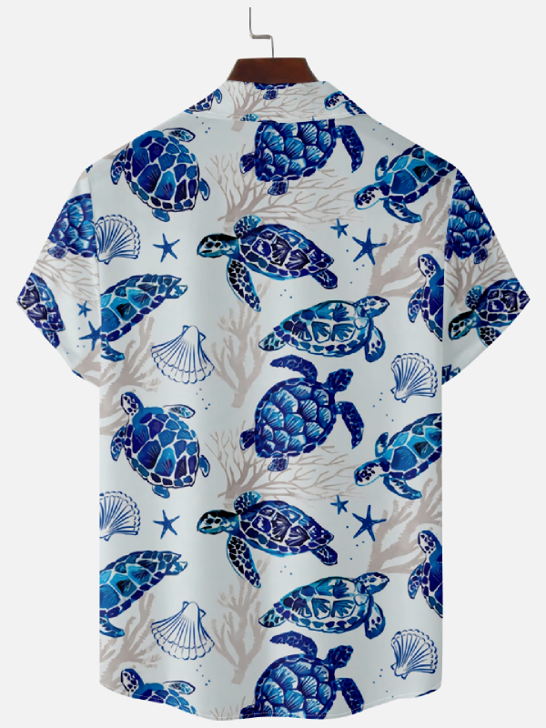 Men's Hawaiian Shirt - Ocean Turtle and Oceanic Style Print Polyester Casual Summer Shirt - Image 2