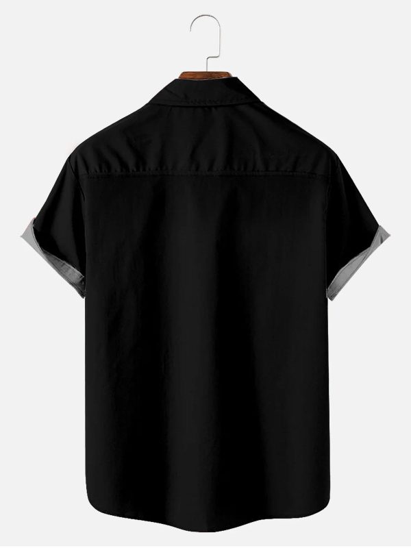 Men's Hawaiian Shirt with Chest Pocket - Black Cat Bowling Design Casual Polyester Shirt - Image 2