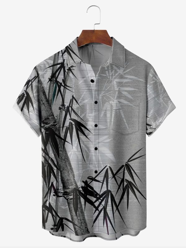 Men's Hawaiian Shirt - Bamboo Print Polyester Summer Casual Shirt
