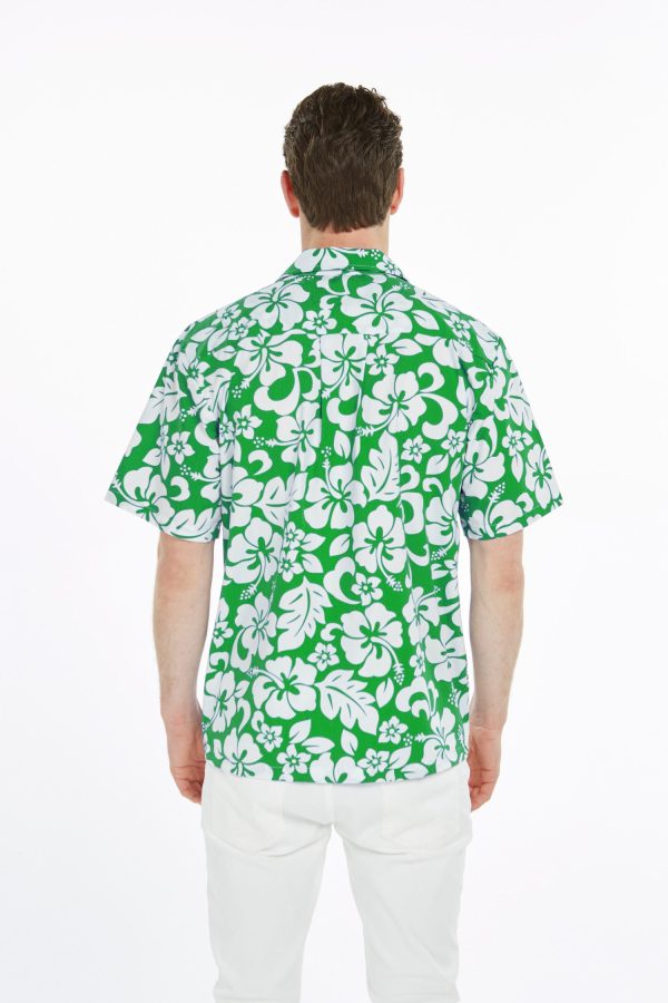 Men's Hawaiian Shirt - Polyester Vintage Hibiscus Green Aloha Print Shirt - Image 3