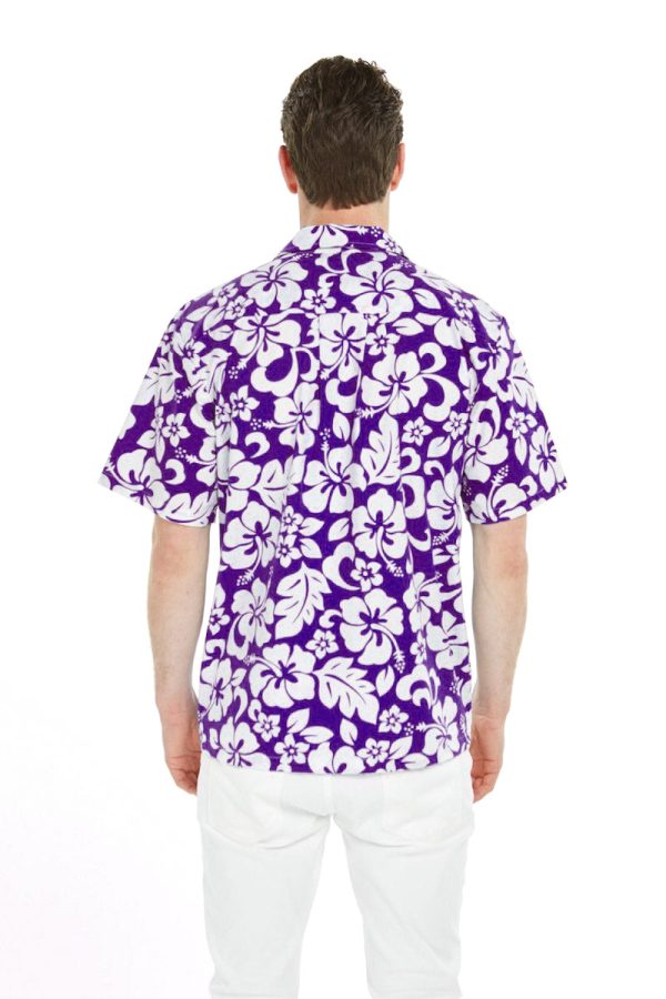 Men's Hawaiian Shirt - Polyester Vintage Hibiscus Purple Aloha Print Shirt - Image 2