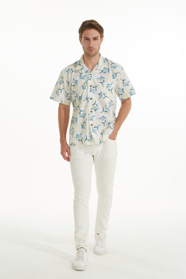 Men's Hawaiian Shirt - Polyester Marlin Yellow Aloha Print Shirt - Image 2