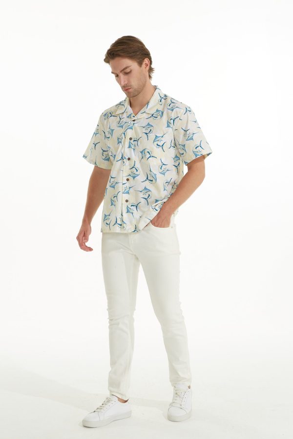 Men's Hawaiian Shirt - Polyester Marlin Yellow Aloha Print Shirt - Image 6