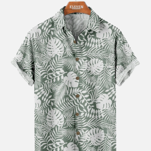Men's Hawaiian Shirt - Tropical Leaf Pattern Nature-Inspired Polyester Casual Summer Shirt
