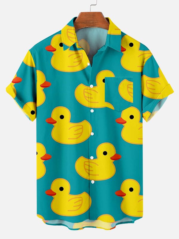Men's Hawaiian Shirt - Cute Little Yellow Duck Print Polyester Tropical Summer Shirt