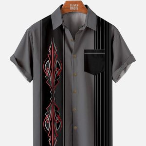 Men's Hawaiian Shirt with Pocket - Automotive Stripe Racing-Inspired Summer Shirt