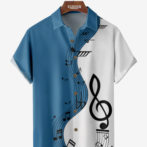 Men's Hawaiian Shirt - Music-Themed Print Lightweight Summer Casual Shirt