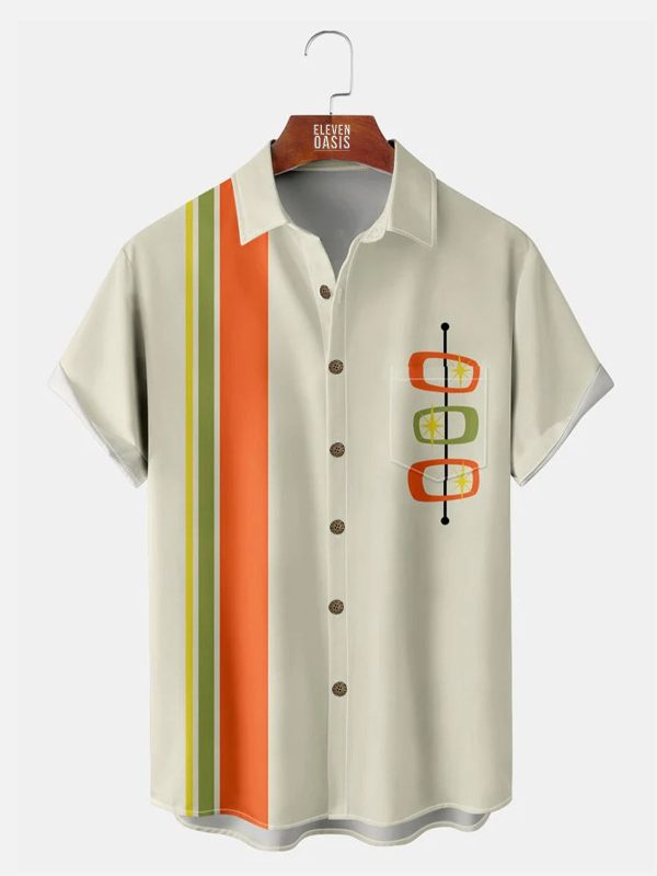 Men's Hawaiian Shirt - Geometric Stripe Color Block Bowling Style Summer Shirt