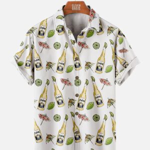 Men's Hawaiian Shirt - Tropical Beer All Over Print Polyester Casual Summer Shirt