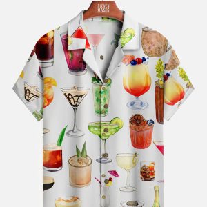 Men's Hawaiian Shirt - Colorful Cocktails Print Party Style Summer Shirt