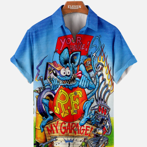 Men's Hawaiian Shirt - Car Anime Print Japanese Street Style Summer Shirt