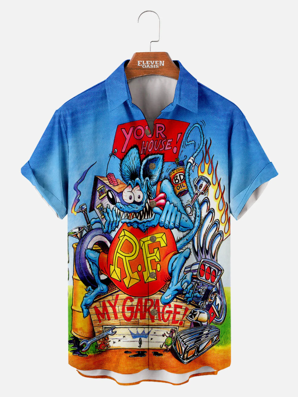 Men's Hawaiian Shirt - Car Anime Print Japanese Street Style Summer Shirt