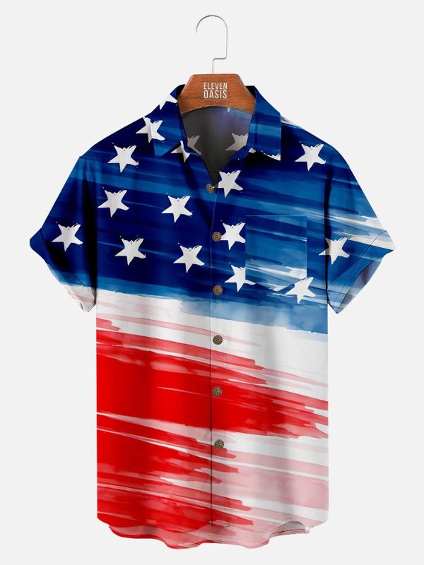 Men's Hawaiian Shirt - Star & Stripe Tie-Dye Independence Day Summer Shirt