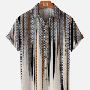 Men's Hawaiian Shirt - Classic Striped Print Casual Short Sleeve Summer Shirt