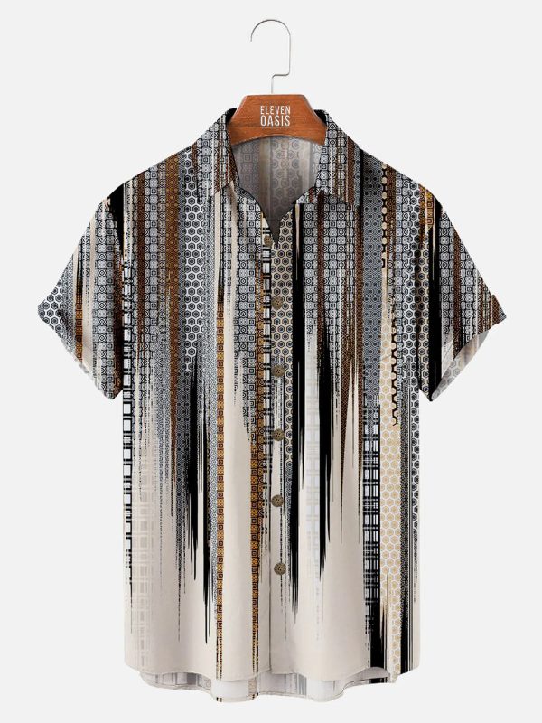 Men's Hawaiian Shirt - Classic Striped Print Casual Short Sleeve Summer Shirt