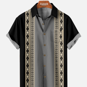 Men's Hawaiian Shirt - Geometric Stripes Pattern Casual Polyester Summer Shirt