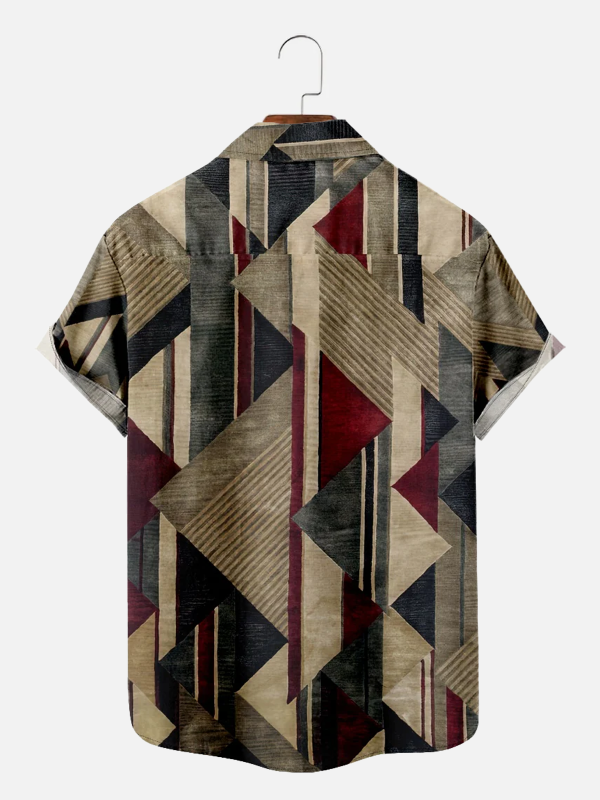 Men's Hawaiian Shirt - Modern Geometric Pattern with Chest Pocket Polyester Casual Summer Shirt - Image 2