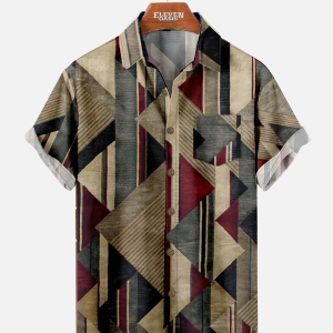 Men's Hawaiian Shirt - Modern Geometric Pattern with Chest Pocket Polyester Casual Summer Shirt