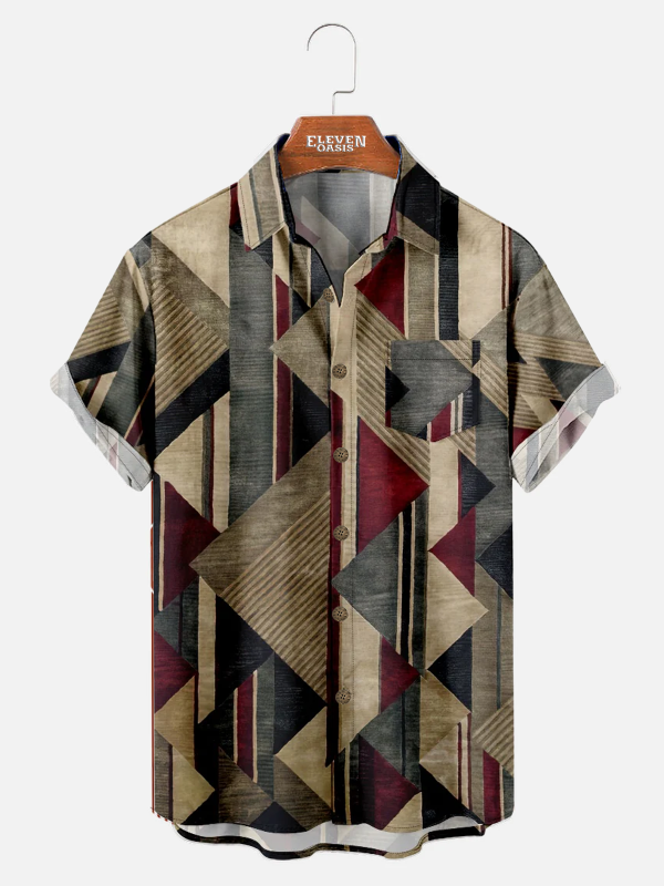 Men's Hawaiian Shirt - Modern Geometric Pattern with Chest Pocket Polyester Casual Summer Shirt