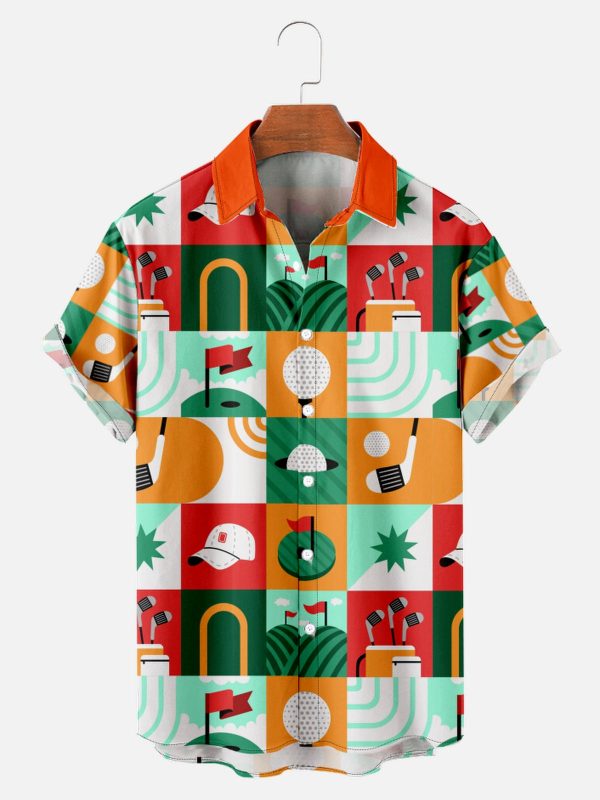 Men's Hawaiian Shirt - Golf Icon Print Polyester Casual Summer Shirt