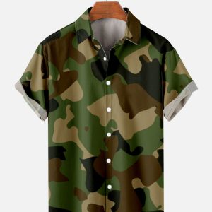 Men's Hawaiian Shirt - Camo Print Polyester Casual Summer Shirt