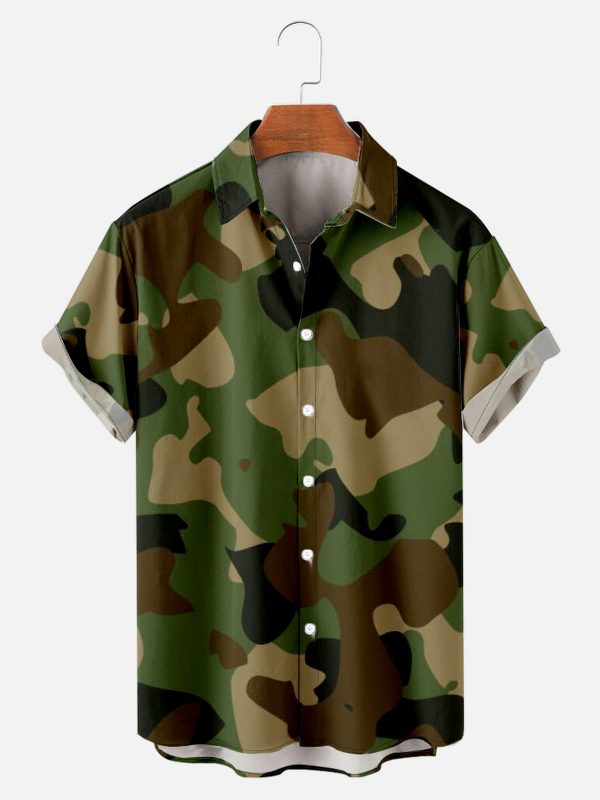 Men's Hawaiian Shirt - Camo Print Polyester Casual Summer Shirt