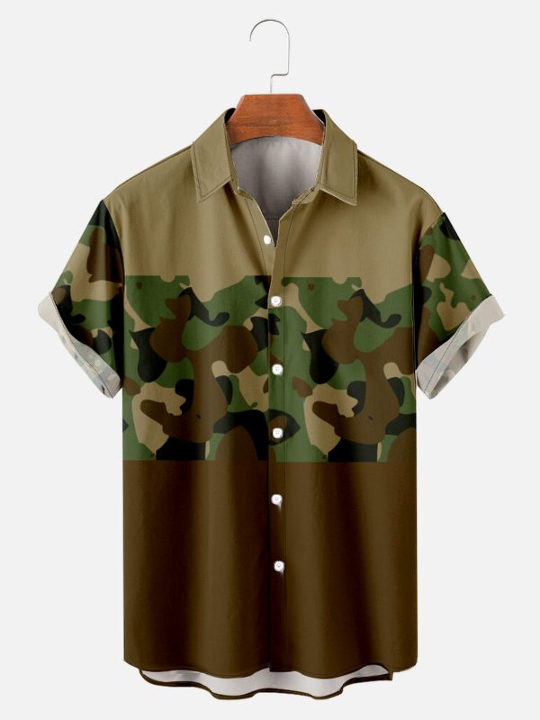 Men's Hawaiian Shirt - Camo and Color Block Print Polyester Casual Summer Shirt