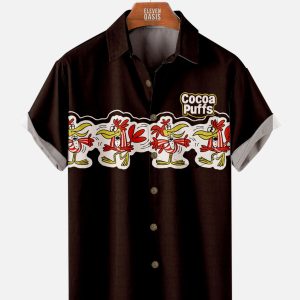 Men's Hawaiian Shirt - Retro Cocoa Puffs Cereal Print Polyester Fun Summer Shirt