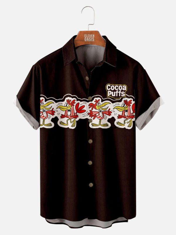 Men's Hawaiian Shirt - Retro Cocoa Puffs Cereal Print Polyester Fun Summer Shirt