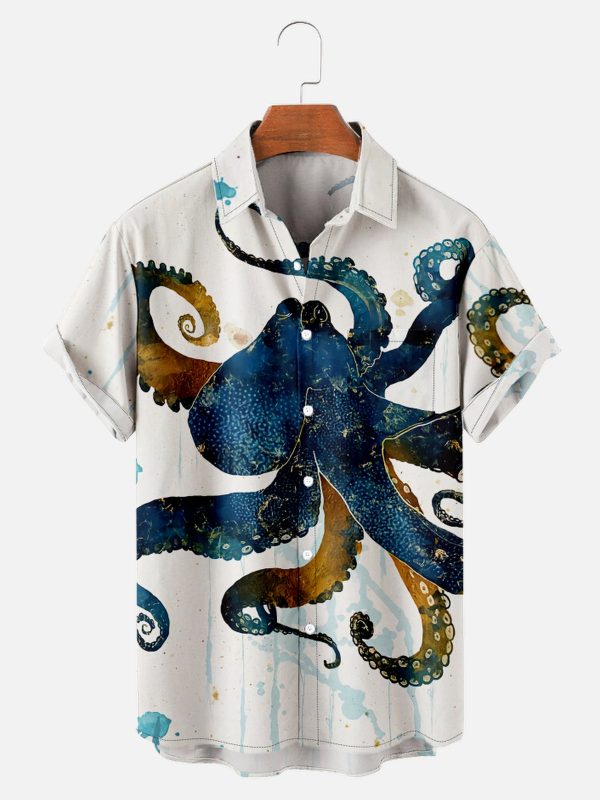 Men's Hawaiian Shirt with Pocket - Cthulhu Octopus Deep Sea Mythical Summer Shirt