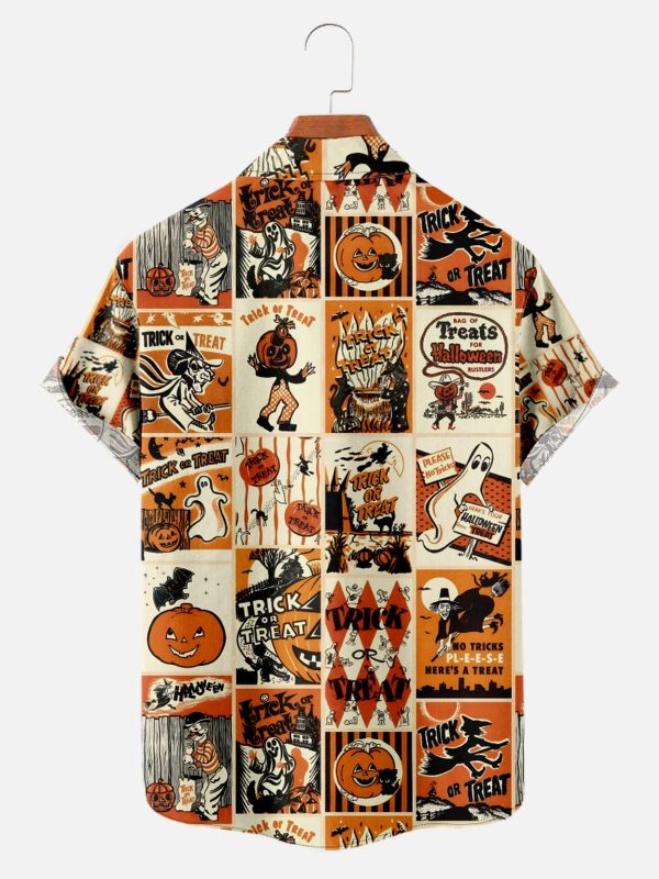 Men's Hawaiian Shirt - Vintage Halloween Patches Print Casual Polyester Summer Shirt - Image 2