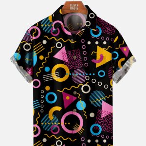 Men's Hawaiian Shirt - Trapper Keeper Inspired Colorful Shapes Print Polyester Casual Summer Shirt