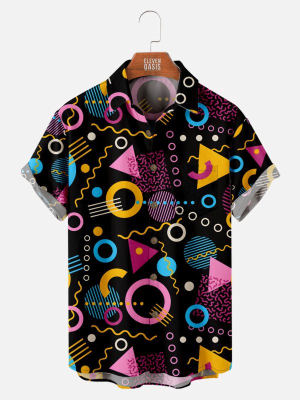 Men's Hawaiian Shirt - Trapper Keeper Inspired Colorful Shapes Print Polyester Casual Summer Shirt